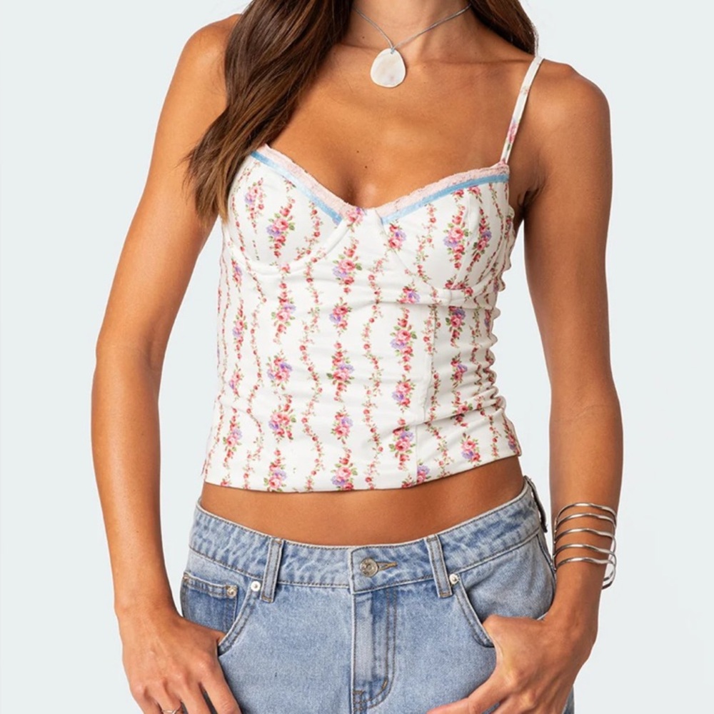 Editked white floral corset